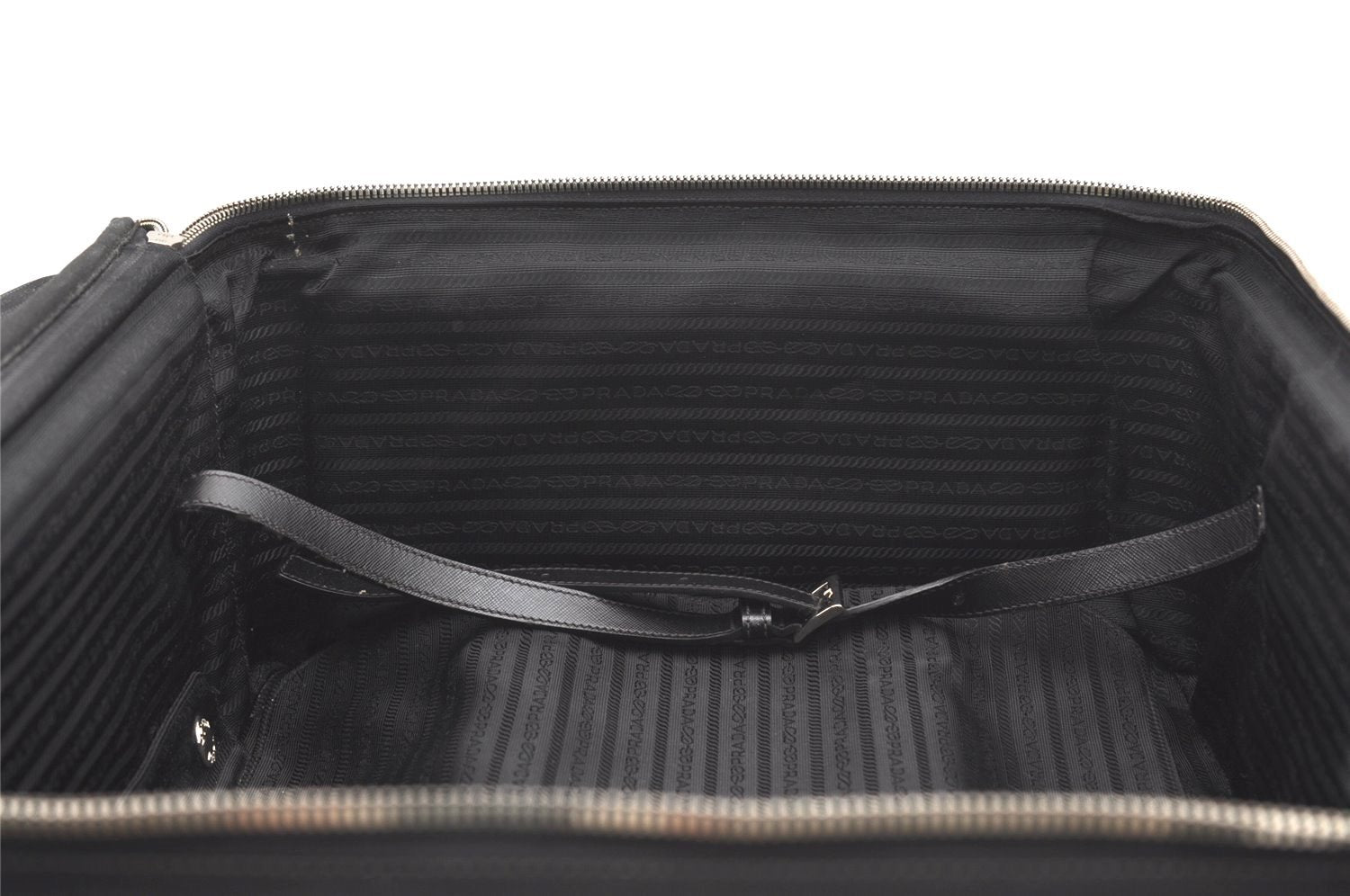 Authentic PRADA Nylon Tessuto Saffiano Leather Travel Suitcase Black 2742I