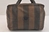 Authentic FENDI Pequin Hand Bag Pouch Purse Nylon Leather Brown Black 2742K