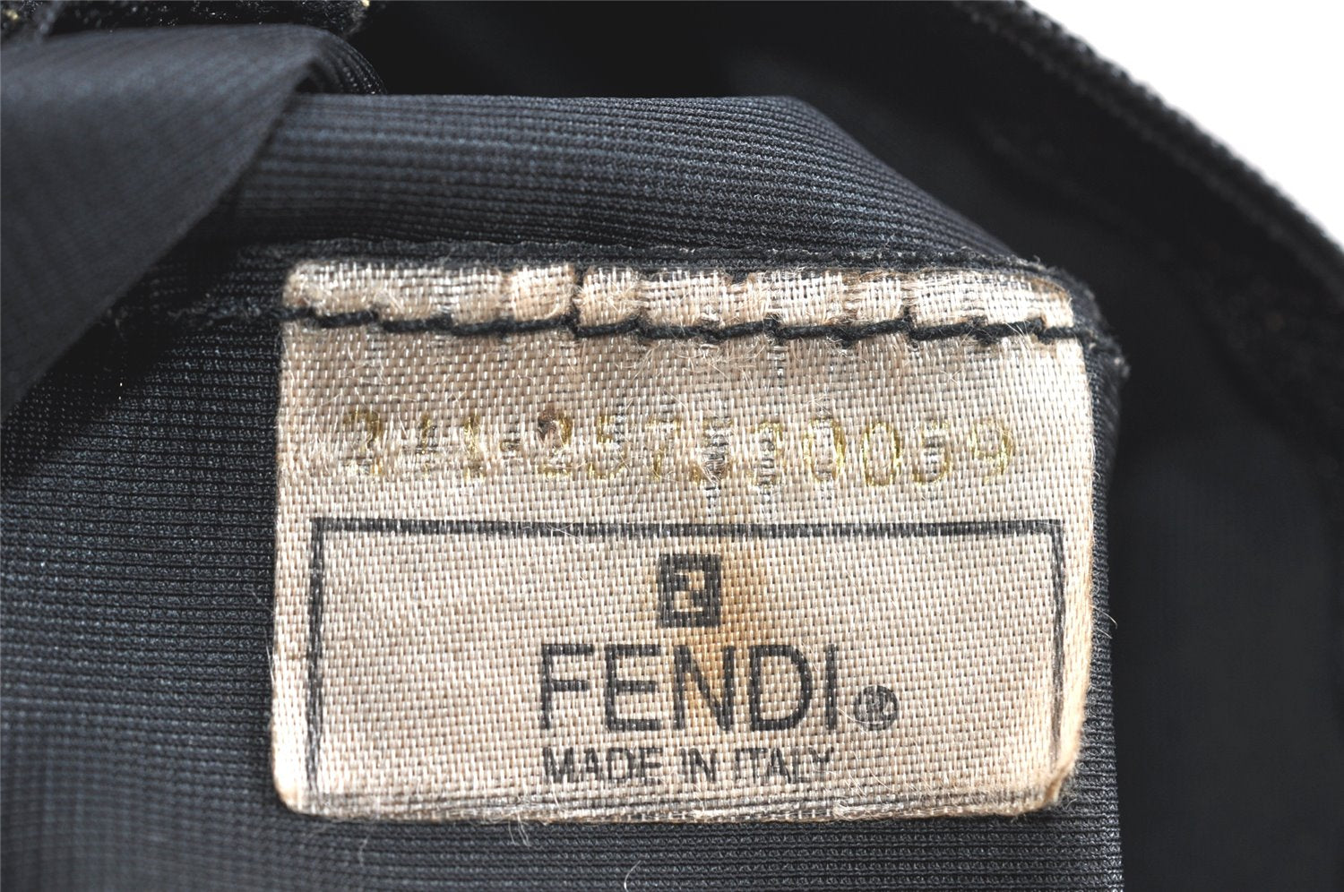 Authentic FENDI Pequin Hand Bag Pouch Purse Nylon Leather Brown Black 2742K