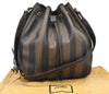 Authentic FENDI Pequin Shoulder Cross Drawstring Bag PVC Leather Brown 2745K