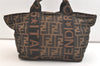 Authentic FENDI Vintage Zucca Hand Tote Bag Purse Nylon Leather Brown 2746K