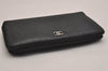 Authentic CHANEL Camellia Calf Skin Round Zip Long Wallet Purse Black 2747J