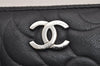 Authentic CHANEL Camellia Calf Skin Round Zip Long Wallet Purse Black 2747J