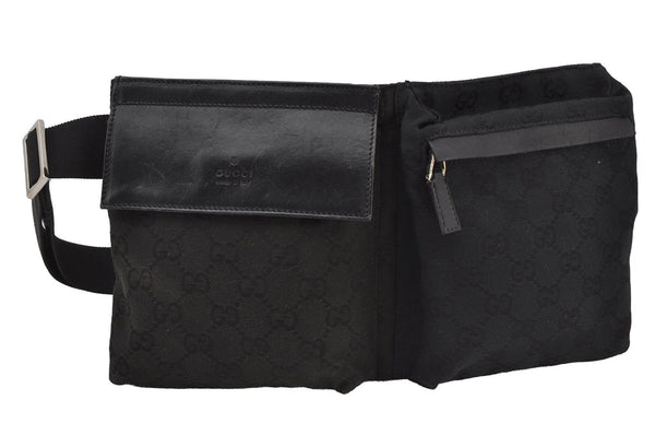 Authentic GUCCI Waist Body Bag Purse GG Canvas Leather 0181621 Black 2750J