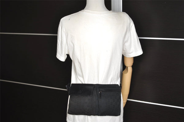 Authentic GUCCI Waist Body Bag Purse GG Canvas Leather 0181621 Black 2750J