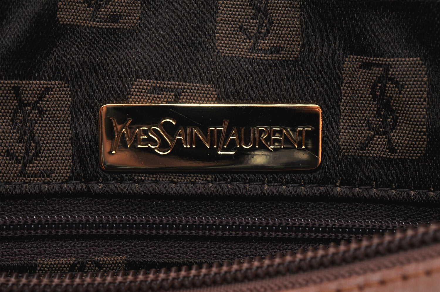 Authentic YVES SAINT LAURENT Hand Bag Purse PVC Leather Khaki Green 2750K