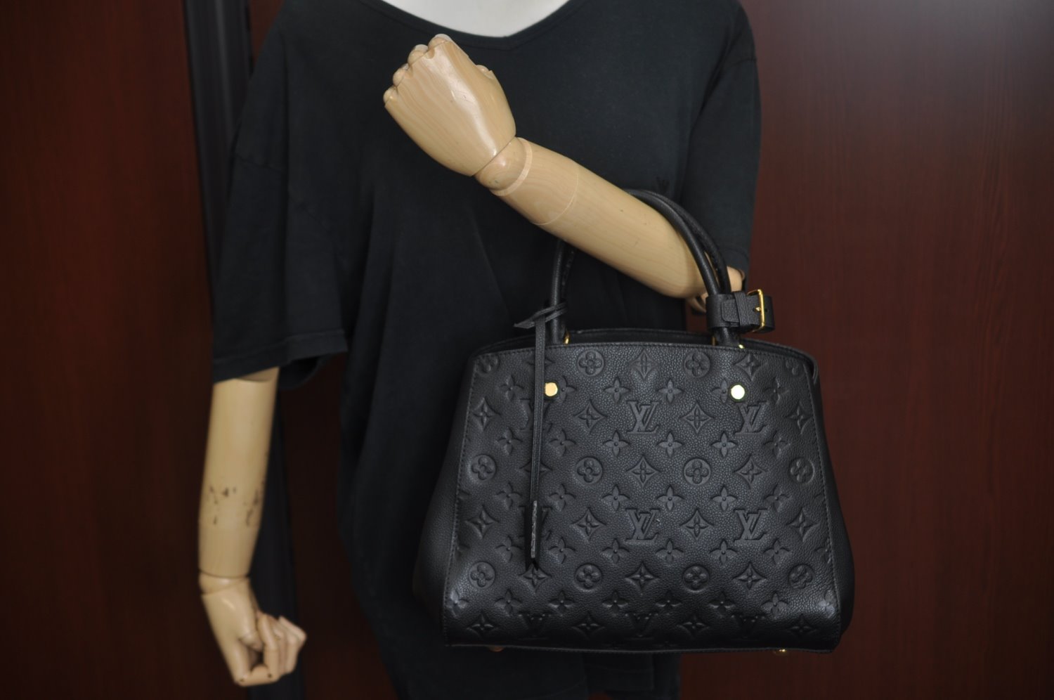 Auth Louis Vuitton Monogram Empreinte Montaigne MM Hand Bag Black Junk 2752I