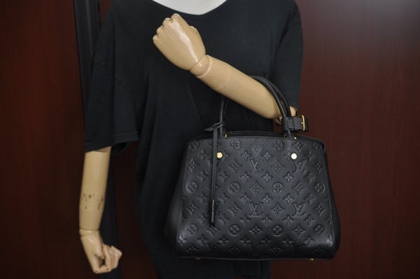 Auth Louis Vuitton Monogram Empreinte Montaigne MM Hand Bag Black Junk 2752I
