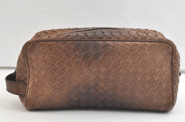 Authentic BOTTEGA VENETA Intrecciato Leather Clutch Hand Bag Purse Brown 2753K