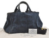 Authentic PRADA DENIM Vintage Canapa M 2Way Shoulder Hand Bag B2642B Blue 2754J