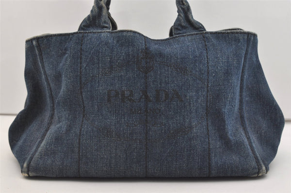 Authentic PRADA DENIM Vintage Canapa M 2Way Shoulder Hand Bag B2642B Blue 2754J