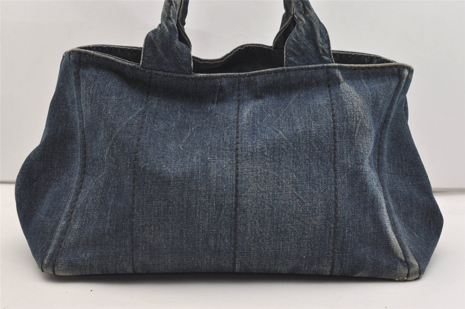 Authentic PRADA DENIM Vintage Canapa M 2Way Shoulder Hand Bag B2642B Blue 2754J