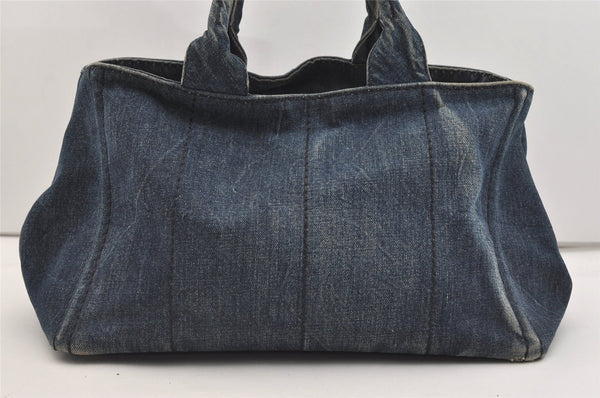 Authentic PRADA DENIM Vintage Canapa M 2Way Shoulder Hand Bag B2642B Blue 2754J
