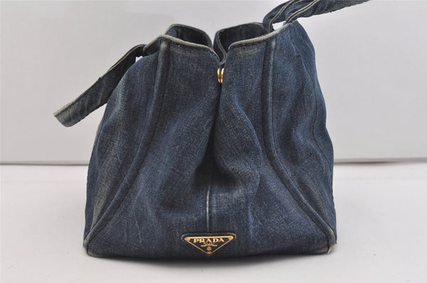 Authentic PRADA DENIM Vintage Canapa M 2Way Shoulder Hand Bag B2642B Blue 2754J