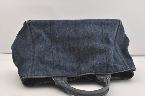 Authentic PRADA DENIM Vintage Canapa M 2Way Shoulder Hand Bag B2642B Blue 2754J