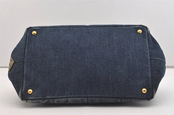 Authentic PRADA DENIM Vintage Canapa M 2Way Shoulder Hand Bag B2642B Blue 2754J