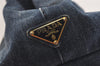 Authentic PRADA DENIM Vintage Canapa M 2Way Shoulder Hand Bag B2642B Blue 2754J