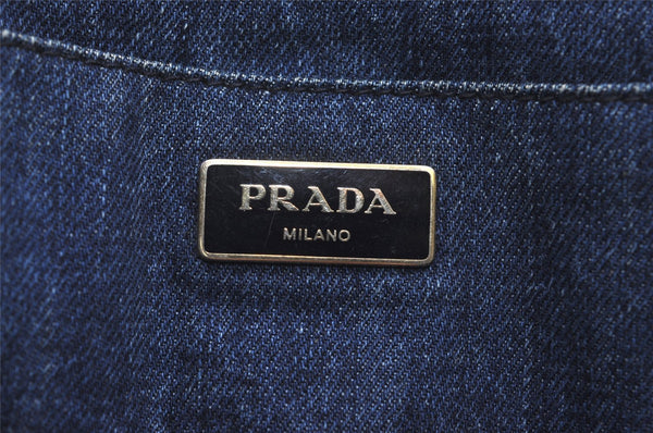 Authentic PRADA DENIM Vintage Canapa M 2Way Shoulder Hand Bag B2642B Blue 2754J