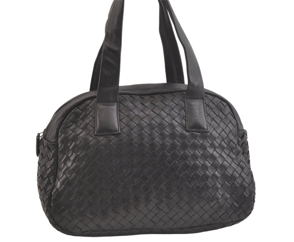 Authentic BOTTEGA VENETA Vintage Intrecciato Leather Hand Bag Purse Black 2754K