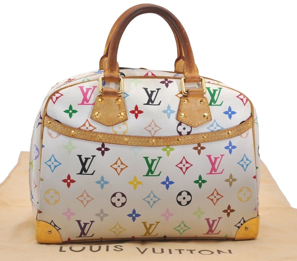 Auth Louis Vuitton Monogram Multicolor Trouville Hand Bag White M92663 LV 2758J