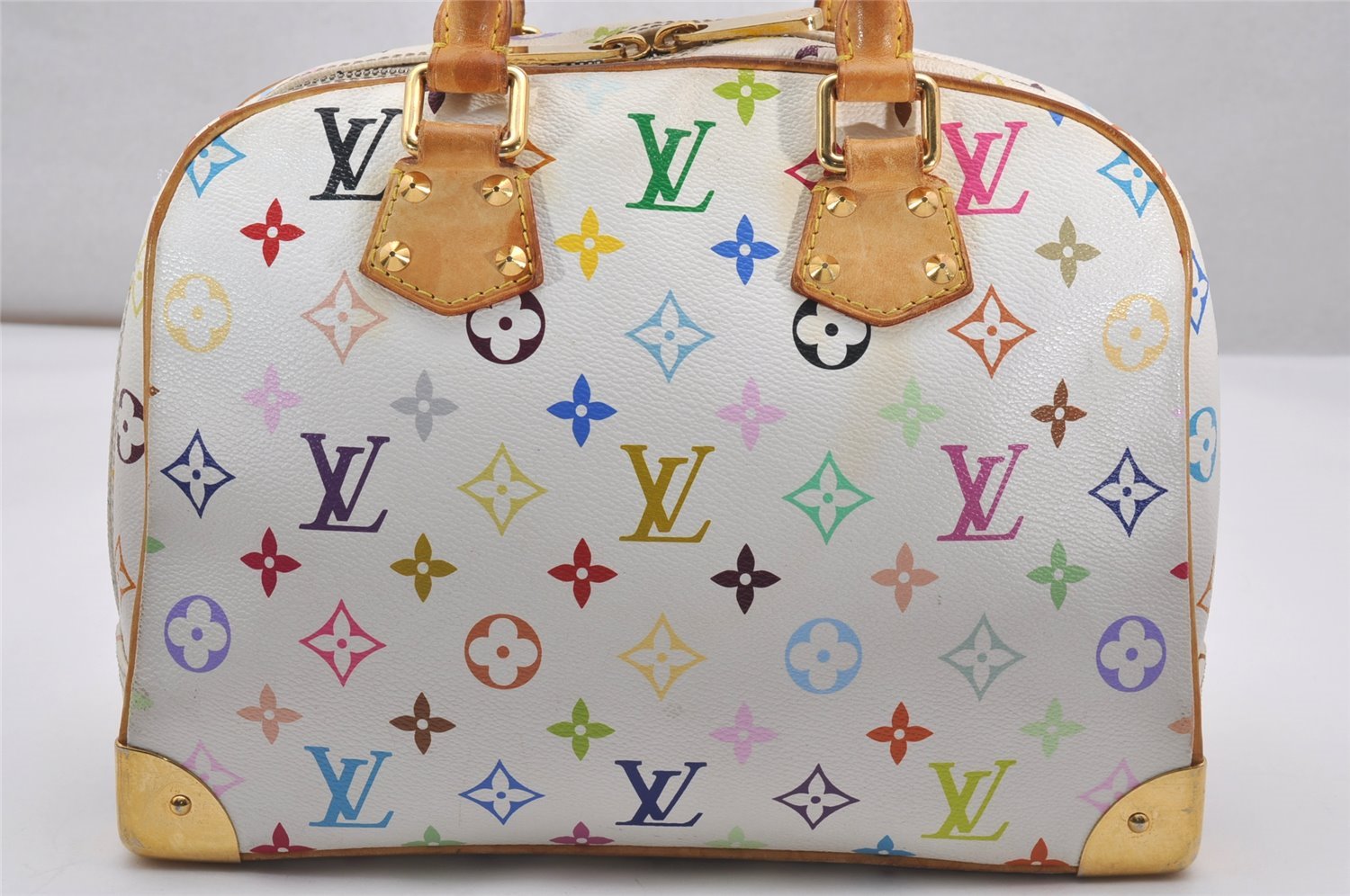 Auth Louis Vuitton Monogram Multicolor Trouville Hand Bag White M92663 LV 2758J