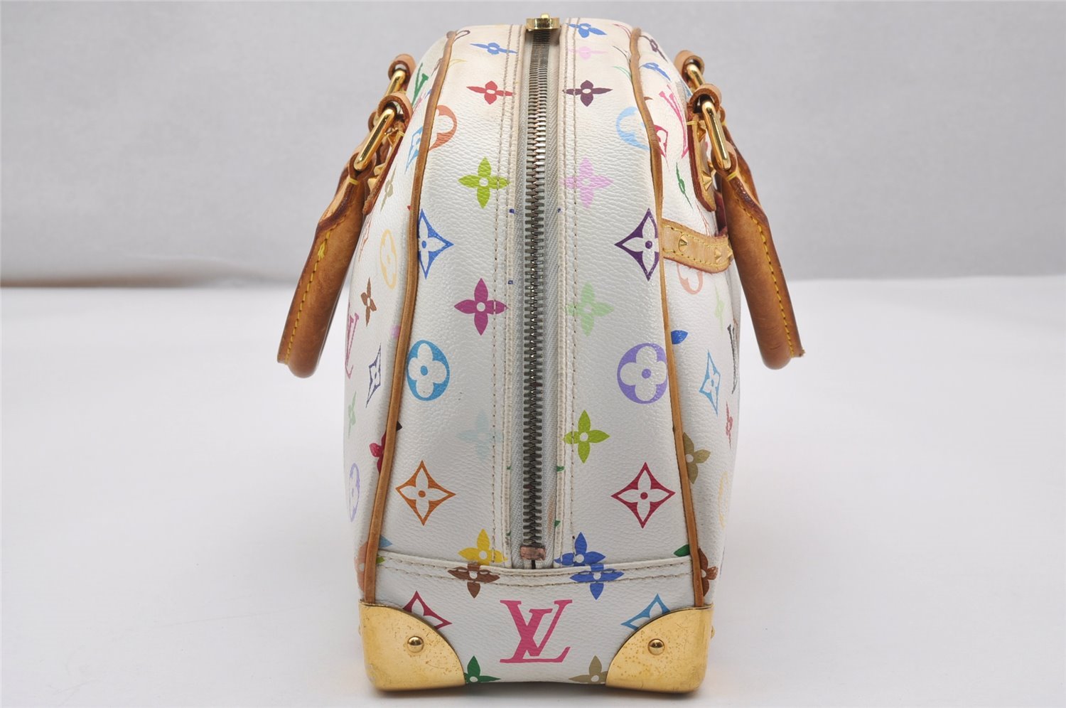 Auth Louis Vuitton Monogram Multicolor Trouville Hand Bag White M92663 LV 2758J