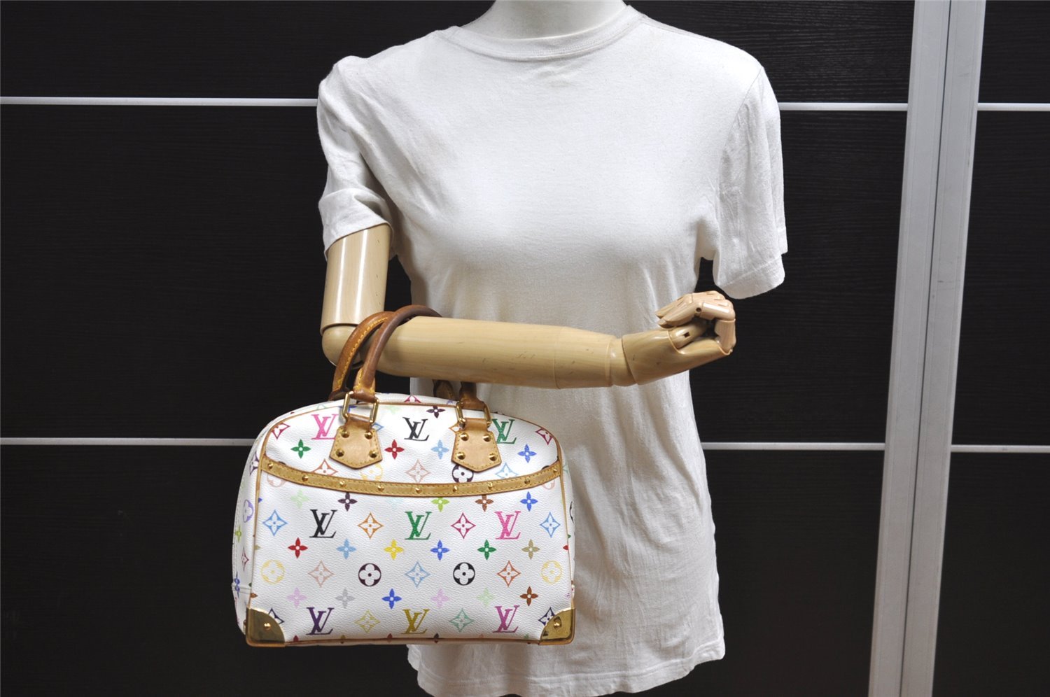 Auth Louis Vuitton Monogram Multicolor Trouville Hand Bag White M92663 LV 2758J