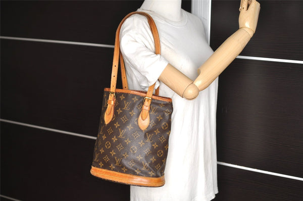 Authentic Louis Vuitton Monogram Bucket PM Shoulder Tote Bag M42238 Junk 2759J