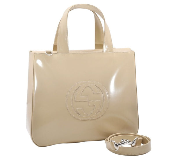Authentic GUCCI Vintage 2Way Shoulder Tote Bag Enamel Beige Junk 2760K