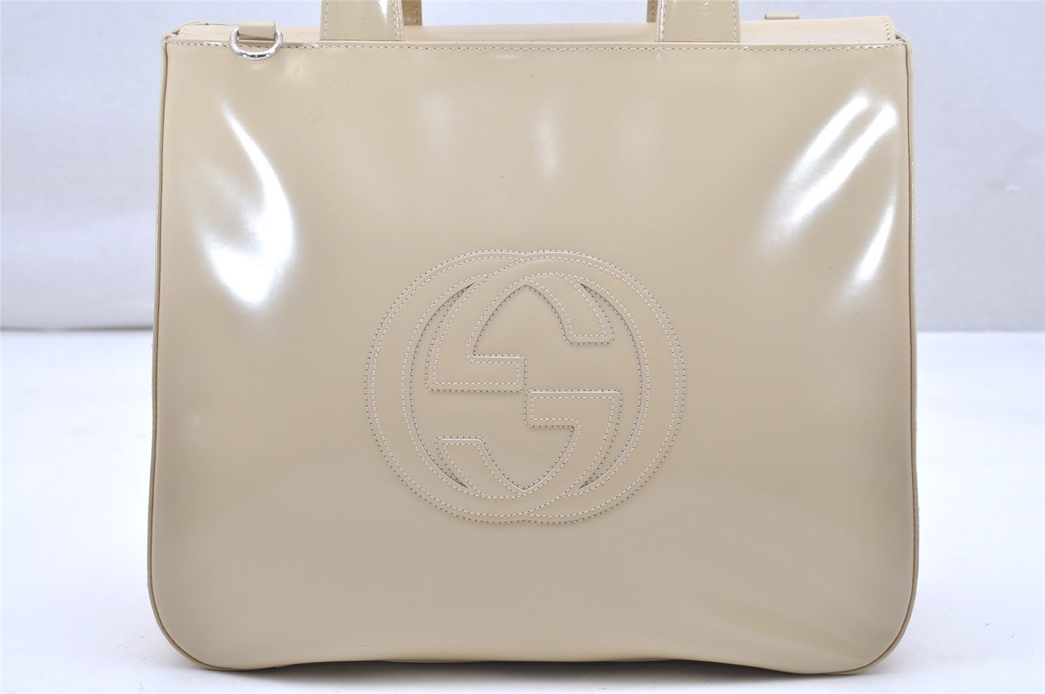 Authentic GUCCI Vintage 2Way Shoulder Tote Bag Enamel Beige Junk 2760K