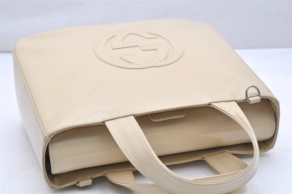 Authentic GUCCI Vintage 2Way Shoulder Tote Bag Enamel Beige Junk 2760K
