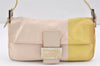 Authentic FENDI Mamma Baguette Shoulder Hand Bag Leather Beige Yellow 2761K