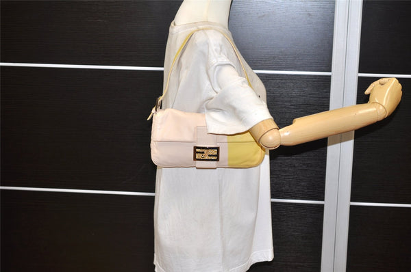 Authentic FENDI Mamma Baguette Shoulder Hand Bag Leather Beige Yellow 2761K