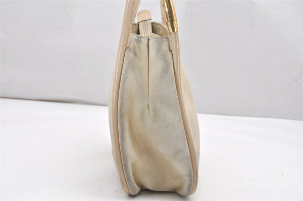 Authentic GUCCI Vintage Shoulder Tote Bag Suede Leather White Cream Junk 2764K