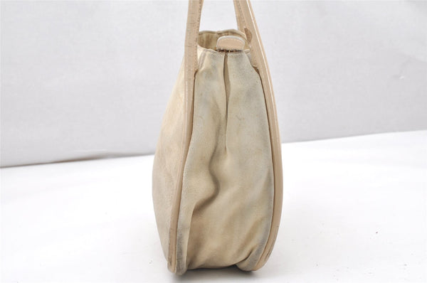 Authentic GUCCI Vintage Shoulder Tote Bag Suede Leather White Cream Junk 2764K
