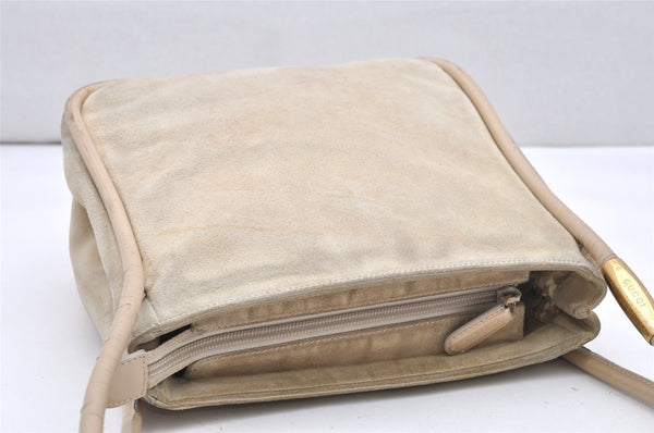 Authentic GUCCI Vintage Shoulder Tote Bag Suede Leather White Cream Junk 2764K