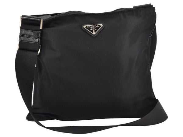 Authentic PRADA Nylon Tessuto Leather Shoulder Cross Body Bag Black 2765K