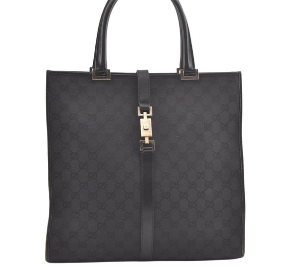 Authentic GUCCI Jackie Hand Tote Bag GG Canvas Leather 0021064 Black 2766K