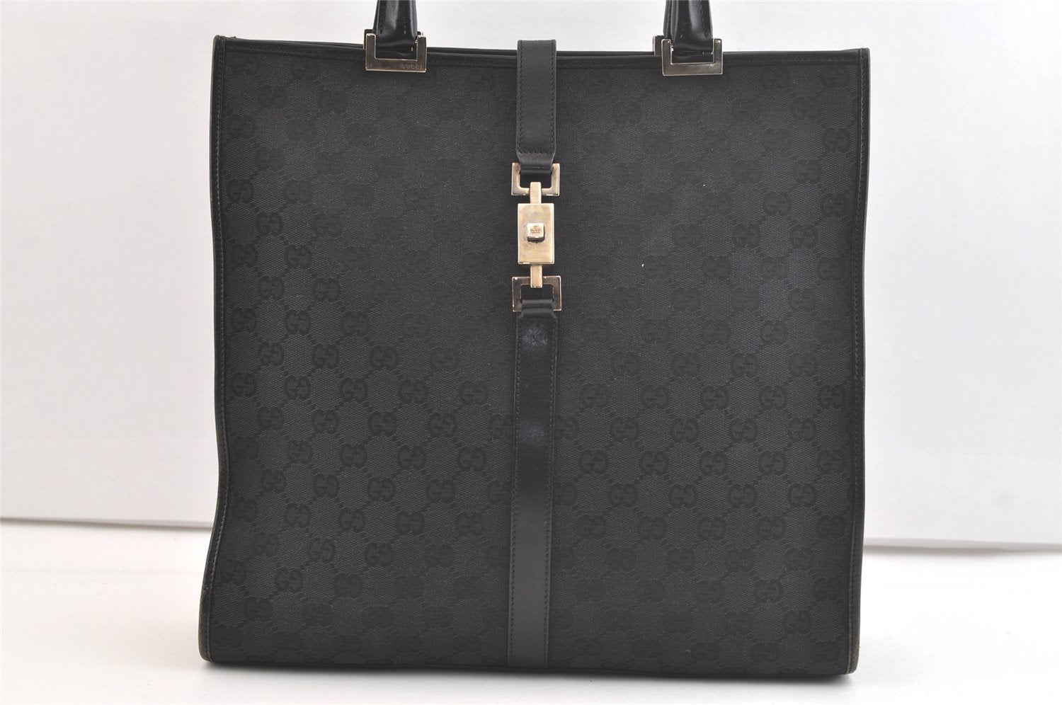 Authentic GUCCI Jackie Hand Tote Bag GG Canvas Leather 0021064 Black 2766K