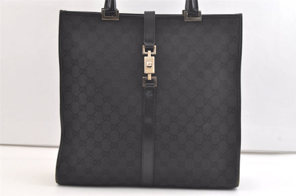 Authentic GUCCI Jackie Hand Tote Bag GG Canvas Leather 0021064 Black 2766K