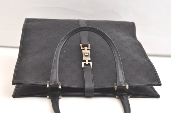 Authentic GUCCI Jackie Hand Tote Bag GG Canvas Leather 0021064 Black 2766K