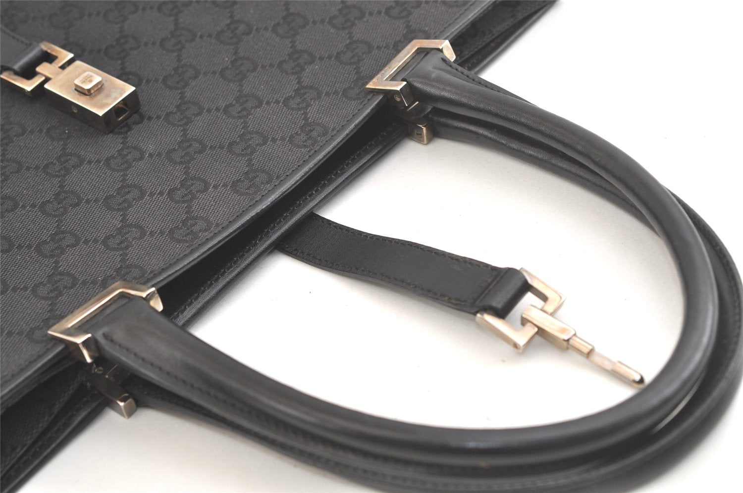Authentic GUCCI Jackie Hand Tote Bag GG Canvas Leather 0021064 Black 2766K