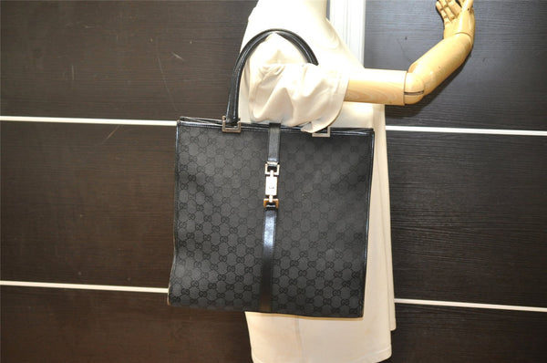 Authentic GUCCI Jackie Hand Tote Bag GG Canvas Leather 0021064 Black 2766K