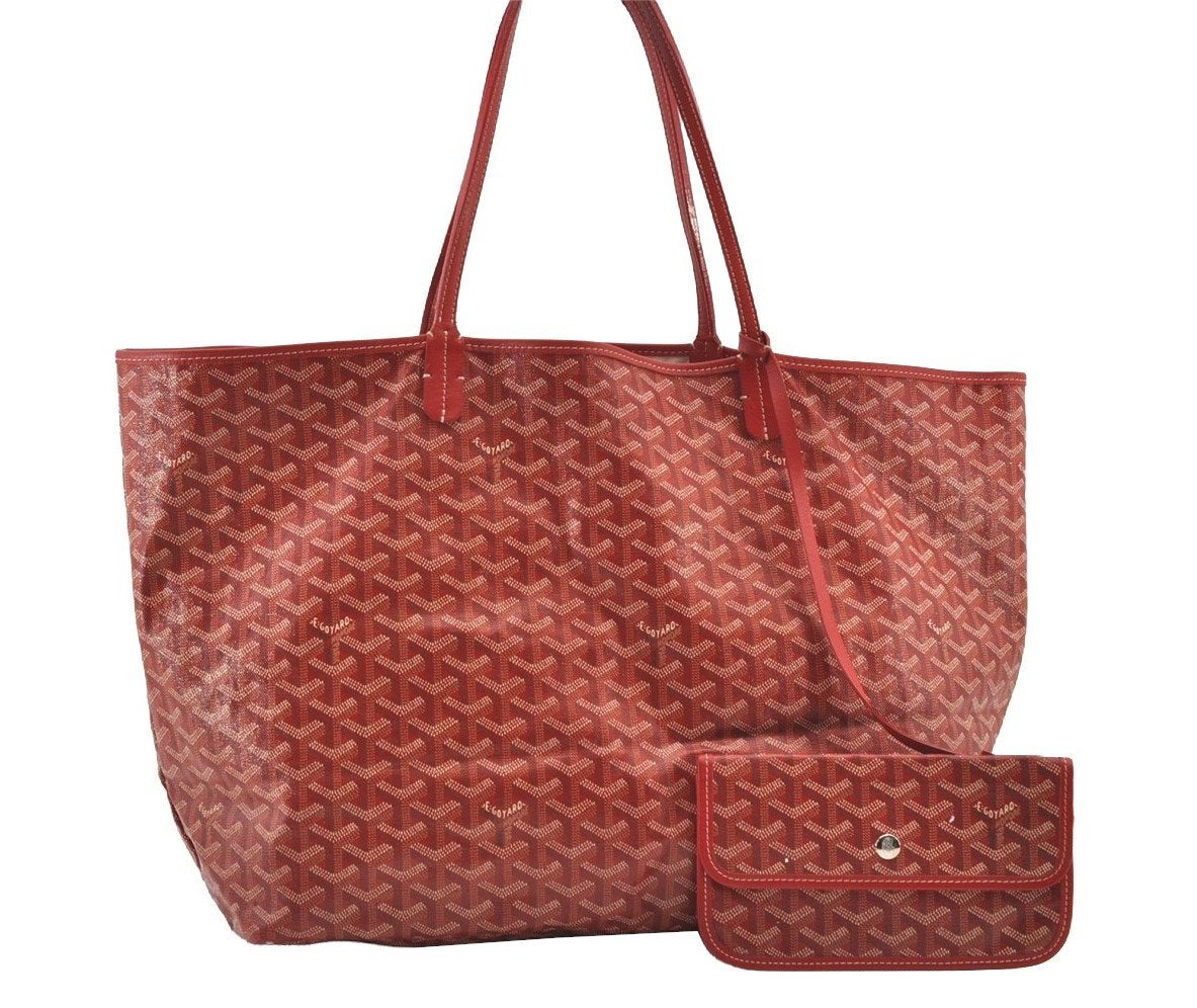 Authentic Goyard Vintage Saint Louis GM Shoulder Tote Bag PVC Leather Red 2767J