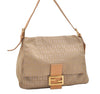 Authentic FENDI Zucchino Mamma Baguette Shoulder Bag Canvas Leather Beige 2769J