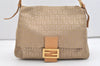 Authentic FENDI Zucchino Mamma Baguette Shoulder Bag Canvas Leather Beige 2769J