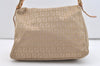 Authentic FENDI Zucchino Mamma Baguette Shoulder Bag Canvas Leather Beige 2769J