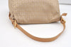 Authentic FENDI Zucchino Mamma Baguette Shoulder Bag Canvas Leather Beige 2769J