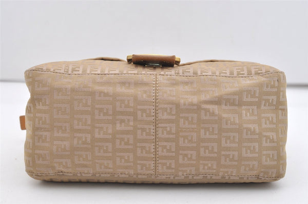 Authentic FENDI Zucchino Mamma Baguette Shoulder Bag Canvas Leather Beige 2769J