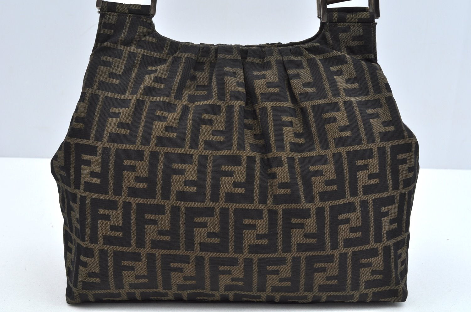 Authentic FENDI Zucca Vintage Shoulder Hand Bag Purse Nylon Leather Brown 2771J